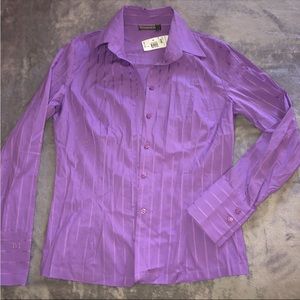 Tristan & Iseut striped purple casual, elegant striped blouse/ button down shirt